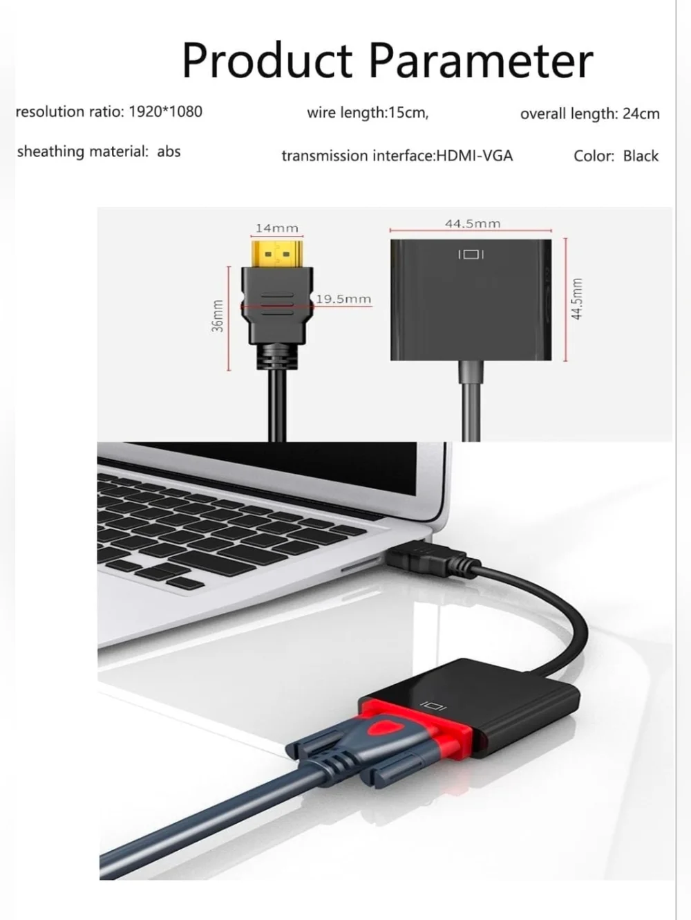 HDMI to VGA Adapter 1080P Video Converter M to F w/3.5mm Audio MiniUSB to USB